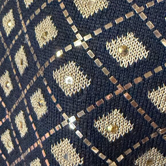 St. John Evening Black Gold Knit Jacket Zip Paillettes Rhinestone W/Scarf Sz 2 - Picture 5 of 15